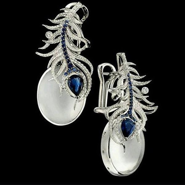 

elegant lady drop dangle earrings vintage boho blue crystal ear cuff wrap hook clip earrings ethnic jewelry for women gift, Silver