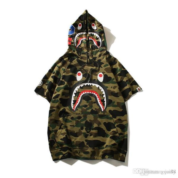

2018 new ape tshirts camouflage hooded t-shirt off men's casual loose short sleeves white pullover with logo box sale