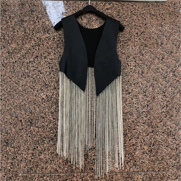 

2019 summer new style street metal chain tassel pu leather wild wear vest casual women cardigan patchwork black vest, Black;white