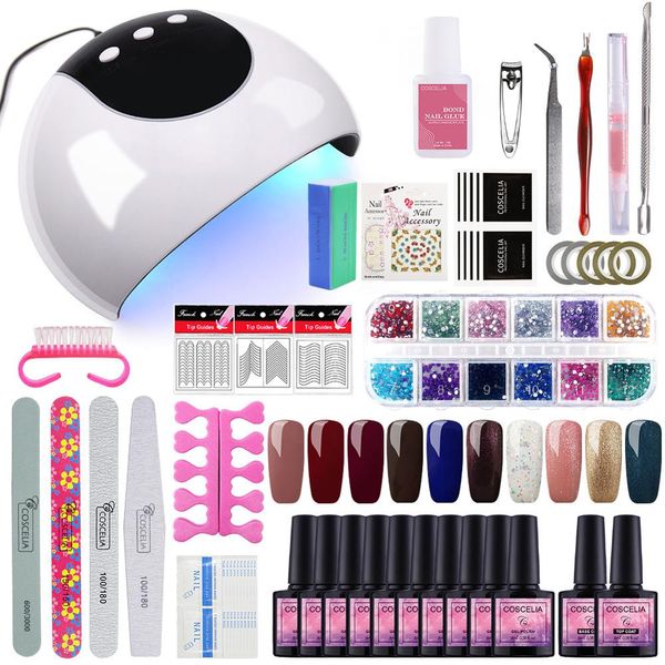 

nail set 24/36w uv led gel lamp dryer for nail kit manicure set 10pcs gel polish varnish brushes tools for manicure