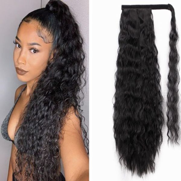 

black new women girls cute synthetic long wavy ponytail lovely hair extensions