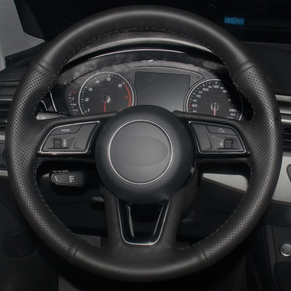 

black natural leather car steering wheel cover for audi a5 2017