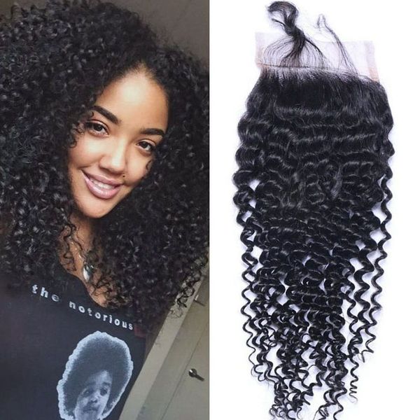 

lace closure indian human hair kinky curly 4x4 closure middle three part virgin hair extensions, Black;brown