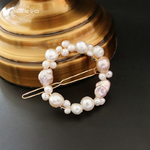 

glseevo handmade natural fresh water pearl round hair clip round hair accessories wedding jewelry pince cheveux femme gh0005, Golden;white
