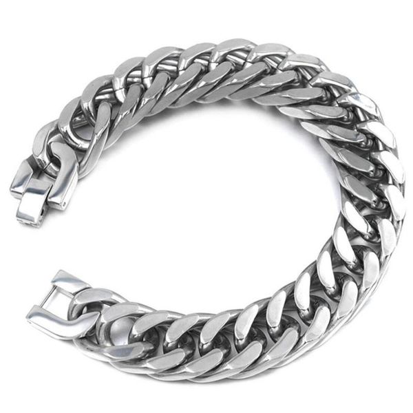 

new waterproof silver heavy double cuban curb chain stainless steel 15mm mens womens bracelet wristband 7-11" daily jewelry, Black