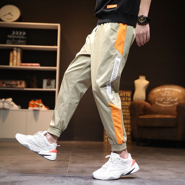 

mens designerquick-dry stylish color panel casual feet sports pants overalls, Black