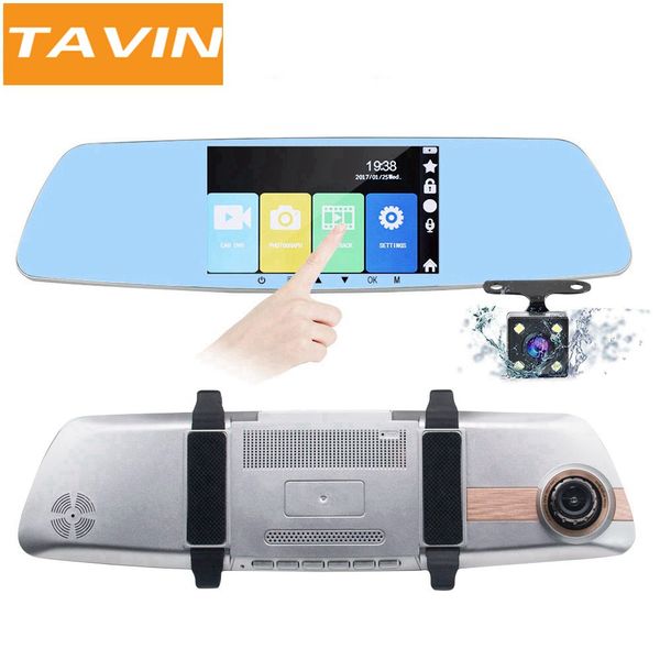 

car dvr 5 inch touch screen hd 1080p dash cam dual lens front rearview camera mirror driver recorder 24h parking mode camcorder