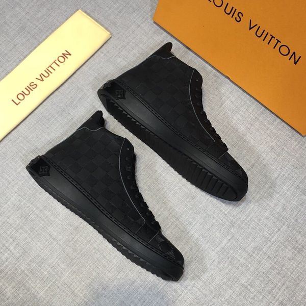 

new style high-end luxury men's casual shoes fashion design brand platform high-men's shoes classic plaid pattern, Black