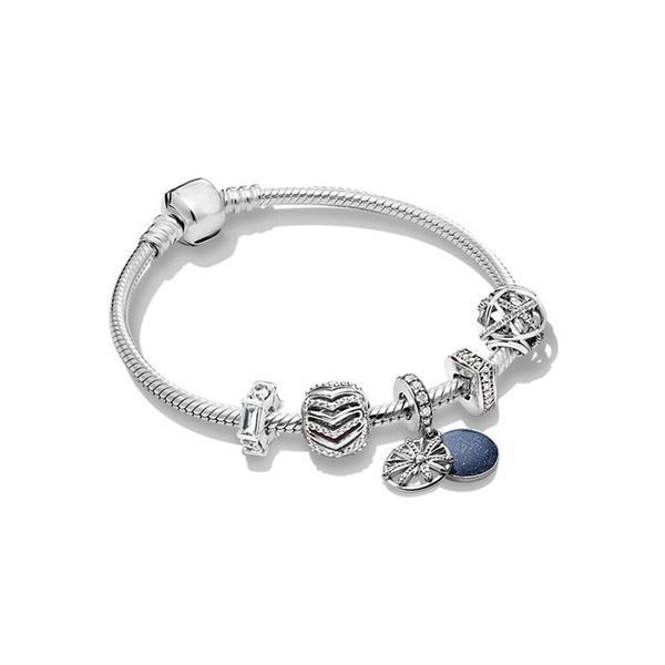 

gchic 925 sterling silver 2020 dazzling bracelet set crown blue charms fit original pandora bracelets women diy jewelry, Golden;silver