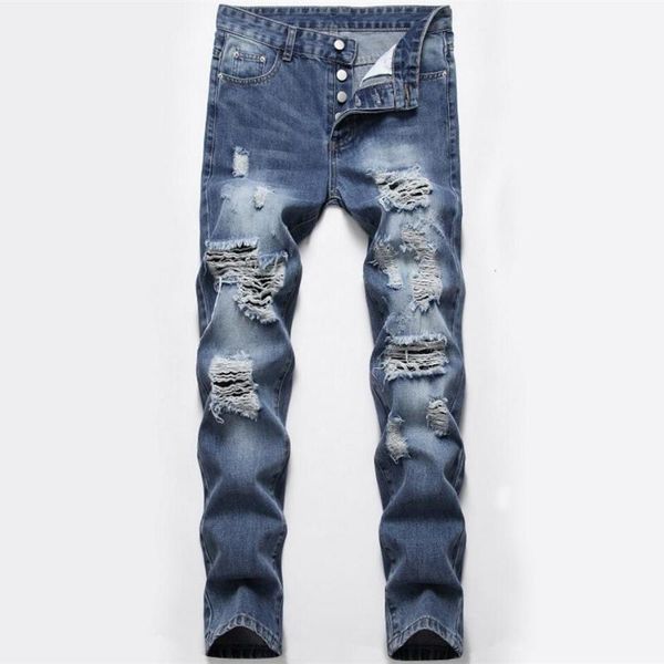 

el barco new hip hop ripped holes cotton men jeans autumn scratches streetwear blue denim pants soft slim cowboy male trousers