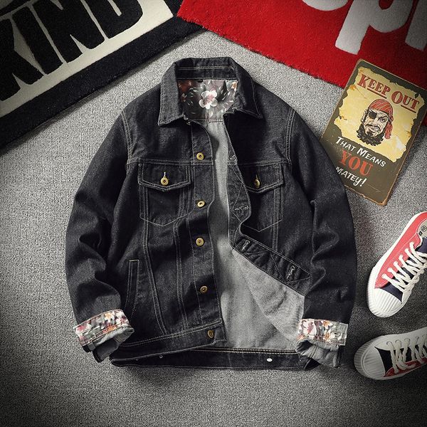 

2019 spring new denim jacket men's handsome black jacket denim
