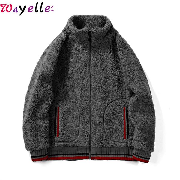 

loose sweatshirts for young men 2019 winter england style lamb fur zipper cardigans jacket men hoodies sweatshirts big size, Black