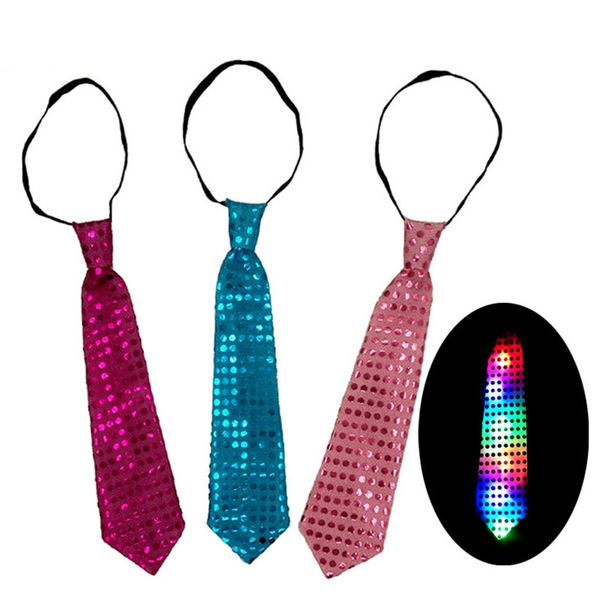 LED Işık Pullu Boyun Bağları Çocuklar Yetişkin Değiştirilebilir Renkler Kravat Led Elyaf Kravat Moda Noel Partisi Süslemeleri DHL WX-C18