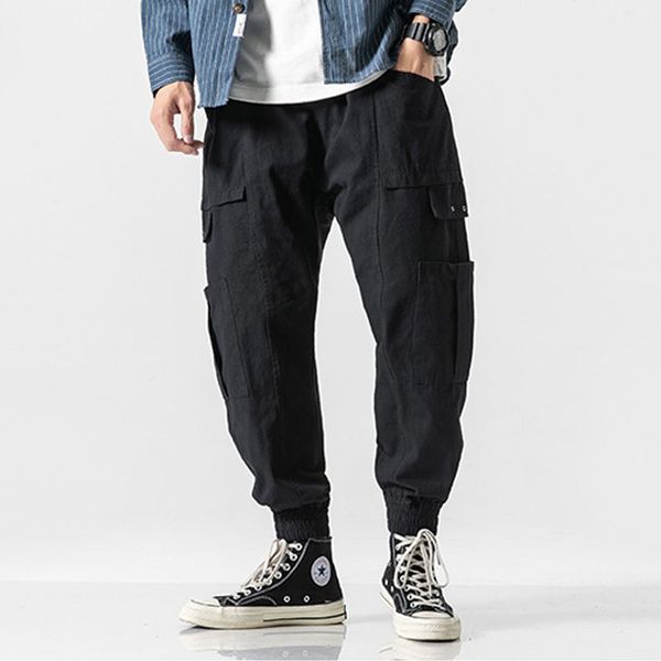

male vintage streetwear hip hop cargo pants men multi-pocket loose casual harem trouser joggers sweatpants, Black