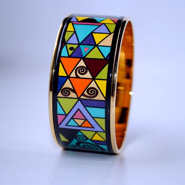 

18k gold-plated enamel bangle bracelet for woman geometric fantas series bracelets bangles width 30mm fashion wedding jewelry, Black