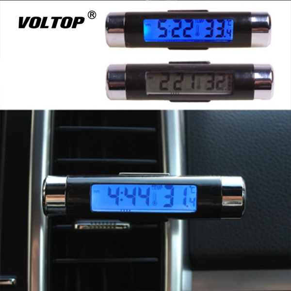 

thermometer electronic clock car ornaments accessories two in one led digital blue backlight install air outlet