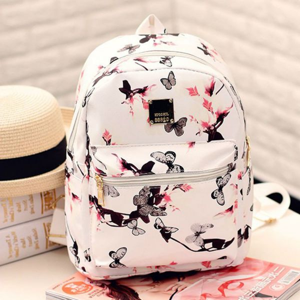 

2018 new butterfly flower small woman backpack brand printed pu leather cute female backpack lady preppy style fashion women bag