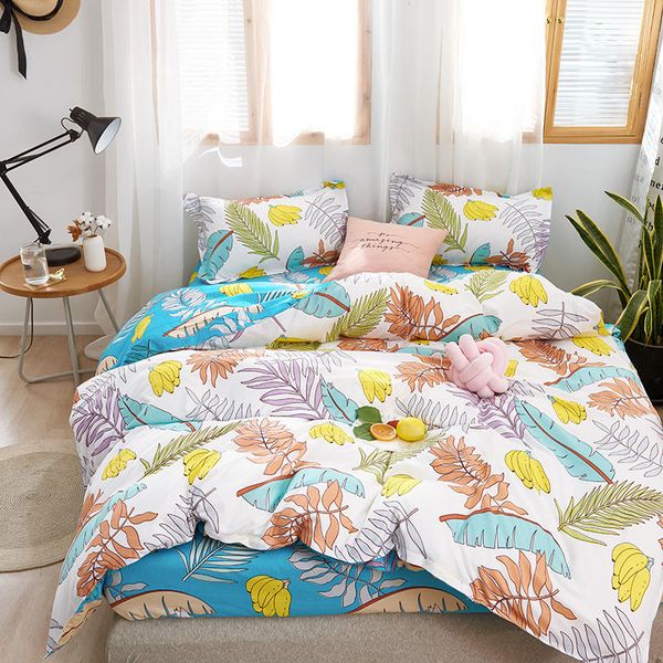 

multicolor bedding set  size reactive printed floral duvet cover bed sheet pillowcase leaf printed double bedding linens
