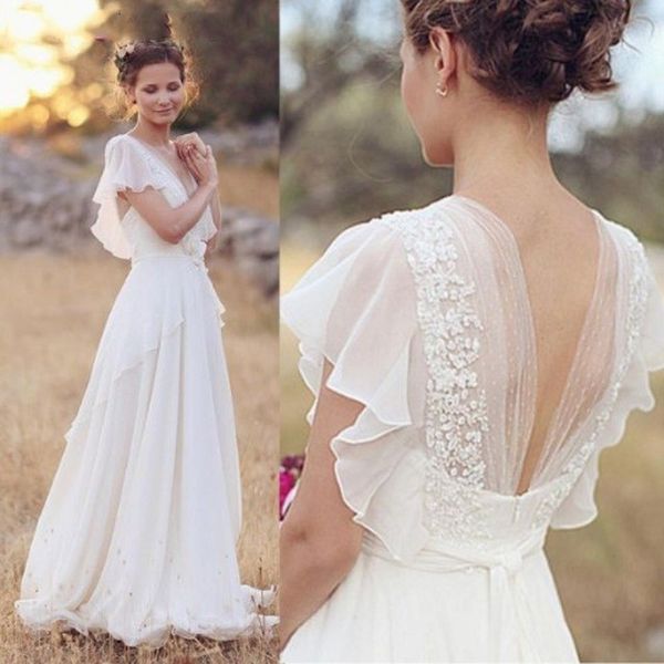 

bohemian hippie wedding dresses 2019 beach a-line boho wedding dress maternity pregnant bridal gowns backless white lace chiffon