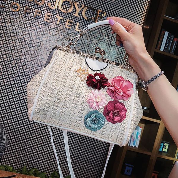 

weaving crossbody bag women flower handbag satchels summer toe female lock shoulder messenger bags bolsos mujer