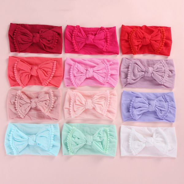 

50pcs baby soft wide nylon headbands fashion knot bows girls headwraps newborn baby nylon turbans toddlers hair accessories, Slivery;white