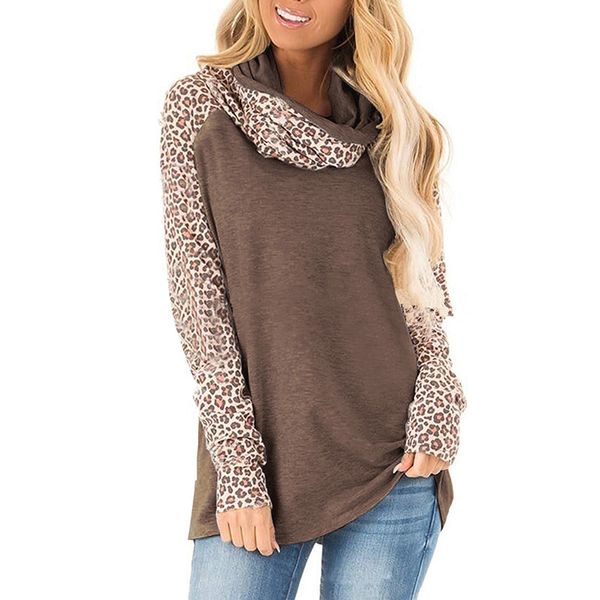 

autumn and winter women's fashion leopard print print casual long-sleeve scarf collar loose t-shirt, White