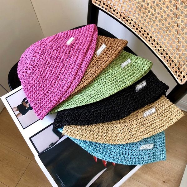 

niche hipster straw female bucket basin fisherman summer all-match face small fisherman sunshade bucket hat basin hat tide, Blue;gray