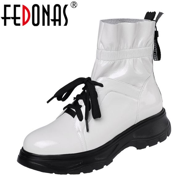 

fedonas office ladies platform boots women new elegant high heeled ankle boots genuine leather quality party casual shoes woman, Black