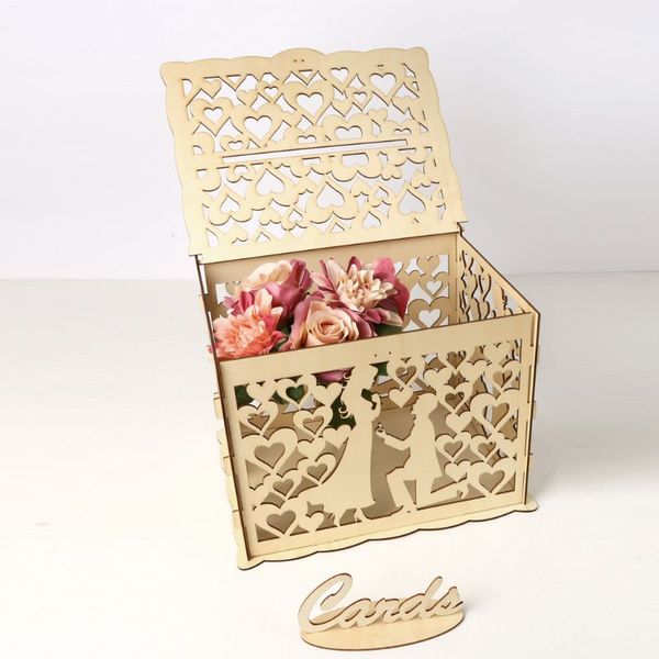 Diy Wedding Gift Bride Groom Wooden Card Money Box Case With Lock