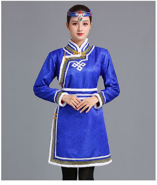 

traditional mongolian robe ethnic clothing tang suit style women vintage cheongsam winter elegant hanfu costume, Red