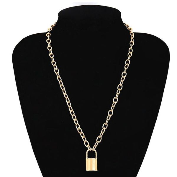 

fashion gold silver color padlock pendant necklaces hip hop link long chain lock necklaces collar ras du cou collier femme women, Golden;silver