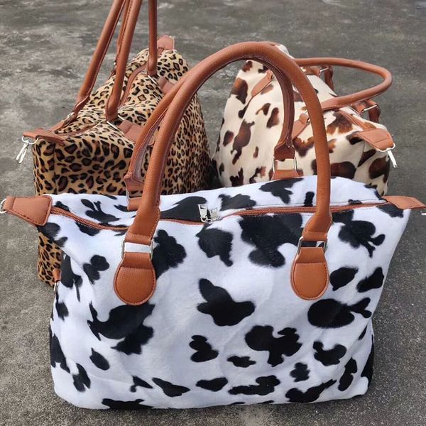 

christmas leopard cow print handbag 2020 fashion classic design beach bag plush tote bag mummy bags 43*33*19cm z0335, Black
