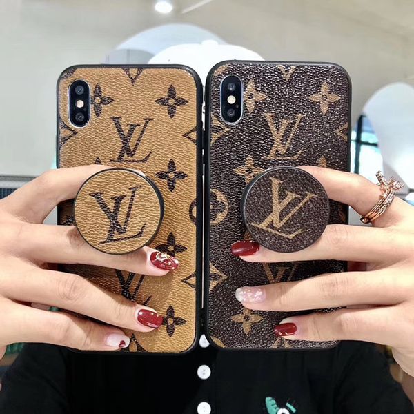 

Vintage bracket leather back cover plaid print hol ter phone ca e checkerboard pattern protective hell for iphone 11 pro max x xr 7 plu