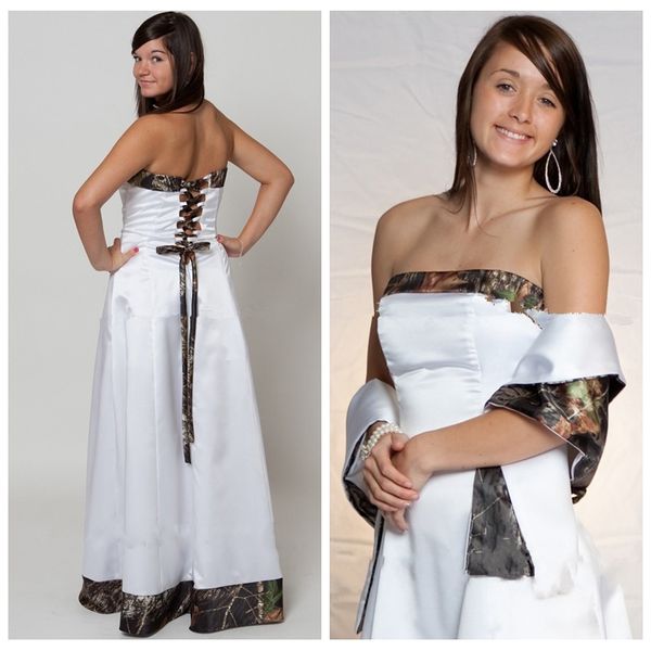

strapless a-line wedding dresses lace up back floor length 2019 camouflage bridal gowns camouflage plus size vestidos de mariee 2019, White