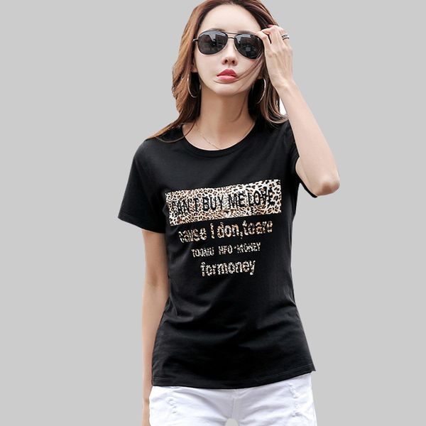 

shintimes leopard print tshirt women 2019 summer t shirt womens and tees t-shirt female short sleeve cotton tee shirt femme, White