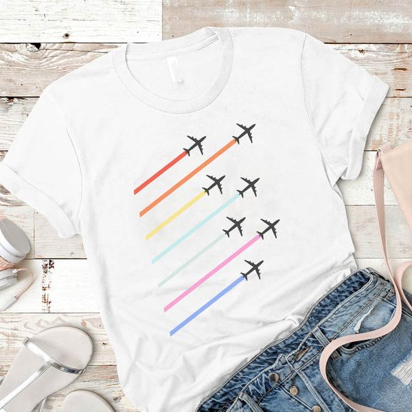 

women shirt womens plane fashion cute laides summer mujer camisa tshirt tees female printed graphic clothing t-shirt, White