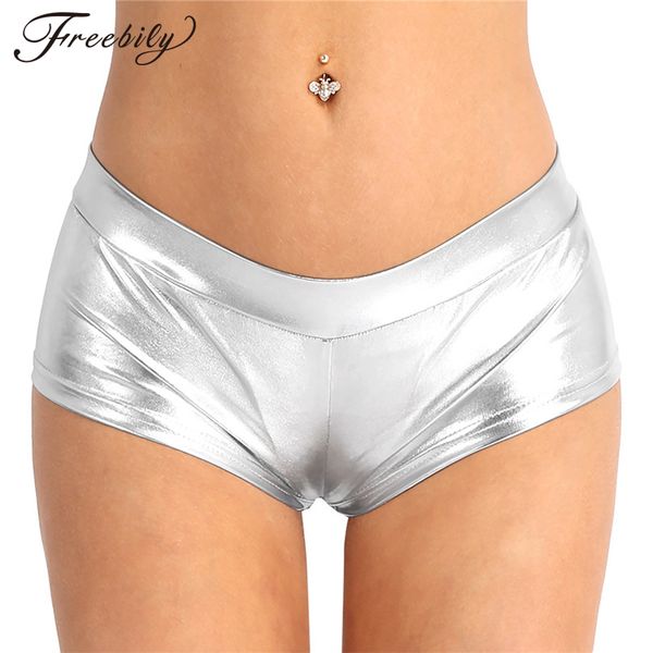 

ily women fashion night club shorts shiny faux leather low waist shorts for dancing raves festivals costumes, White;black