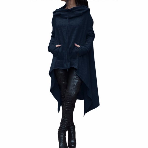 

autumn spring women jacket fashion long pullover outerwear irregular hoody collar clothing basic jacket black red s-5xl, Black;brown