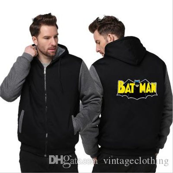 

mens patchwork hoodies batman letter print thick warm fleece sweatshirts plus size hoodies winter sweatshirt outwear male coat, Black