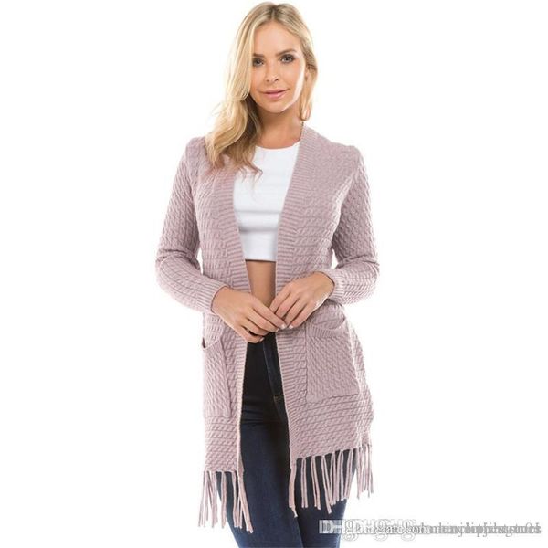 

women fashion pure color coats autumn winter designer ladies jackets with tassel casual womens long sleeve apparel, Black;brown