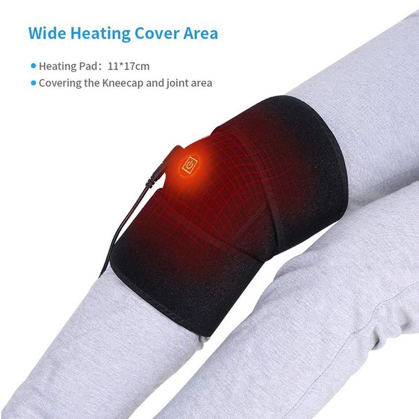 

usb heated knee pad brace wrap rechargeable heating pad kneepad therapy wrap arthritis pain relief brace electric massager, Black;gray