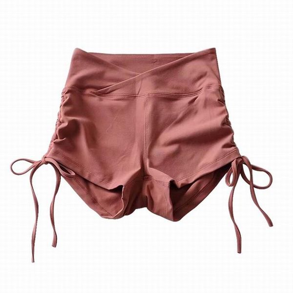 

fashion high elastic yoga shorts fitness drawing rope wrinkle high waist running shorts summer sports tights dancing girls, White;red