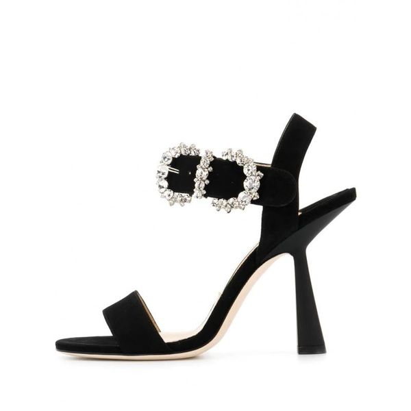 

2019 новый сексуальный кристалл пряжка peep toe сандалии женщины лодыжки ремень из натуральной кожи сандалии кубок женщин каблука лето санда, Black