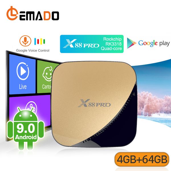 

LEMADO X88 PRO TV Box андроид 9.0 Rockchip RK3318 4G 64G 4K HDR 2,45 г Dual WiFi USB 3.0 Поддержка YouTube Netflix Smart TV Box