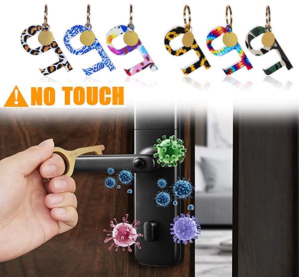 

13 colors contactless door opener,touch puller pusher-keep hands clean,cute pattern print prevention tool keyring for outdoor public, Slivery;golden
