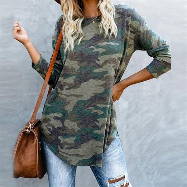 

камуфляж печати женщины с длинным рукавом тонкий t-shirt мода o шеи sexy lady tops army стиль casual женский t shirt tee, White