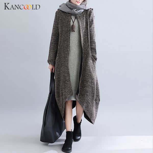 

kancoold retro 2019 fall winter new casual jacket solid color long slim cardigan women vintage casual long sleeve coats, Black