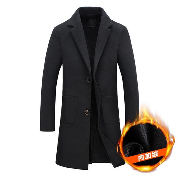 

xmy3dwx 2017 новый стиль увеличивает заезды флис зимой новые мужские шерстяные пальто долго ветровка повседневная мужская шерстяные куртки, Black