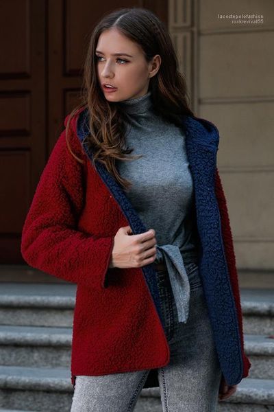 

sides can wear winter jacket colorful womens warm coats womens designer fleece cardigan jacket fashion both, Black;brown