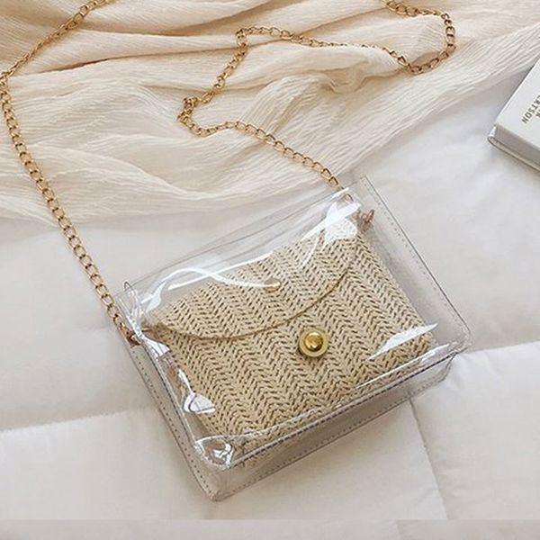 

crossbody bags for women 2020 summer straw bags transparent shoulder handbag purse woven travel tote ladies clutch messenger bag